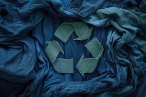 ai gerado generativo ai, uma reciclando logotipo placa fez do tecido usava roupas, zero desperdício, reuso conceito com cópia de espaço foto