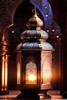 ai gerado generativo ai imagem do mesquita islâmico lanternas com queimando vela foto