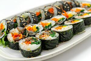 ai gerado gimbap servido em uma prato isolado em branco fundo foto