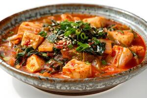 ai gerado Kimchi jjigae isolado em branco fundo foto