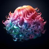 ai gerado colorida ondulado mulheres cabelo isolado em transparente fundo. iridescente e lustroso peruca. generativo ai foto