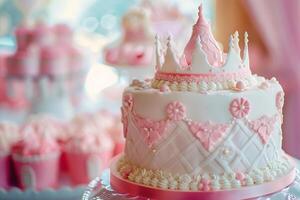 ai gerado fofa Princesa temático aniversário bolo para uma pequeno menina com intrincado decorações. generativo ai foto