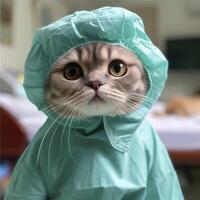 ai gerado uma menina gato vestindo uma médico vestido foto