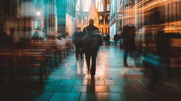 ai gerado pessoas caminhando dentro a Igreja foto