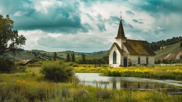 ai gerado Igreja do a dentro a campo foto