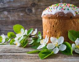 Páscoa ovo Panettone pão bolo fundo feliz Páscoa Primavera feriado tulipa foto