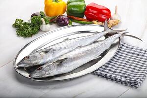 cru cavalinha peixe para cozinhando foto