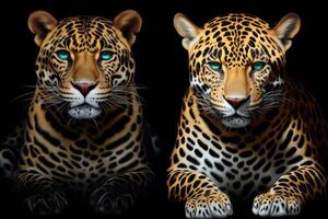 ai gerado fechar-se retrato do dois tigre olhando diretamente às a visualizador, generativo ai foto