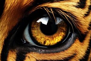 ai gerado fechar-se do uma tigre olho encarando diretamente avançar, generativo ai foto