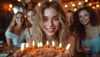 ai gerado doce celebração amigos desfrutando chocolate bolo juntos foto