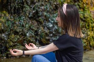 bonita jovem menina dentro a natureza, verão cenário foto