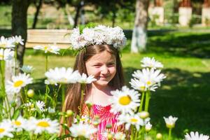 bonita pequeno menina dentro a natureza, menina dentro verão foto