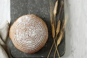 boule em forma recentemente cozido fermento pão foto