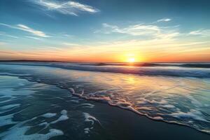 ai gerado dourado hora pôr do sol sobre a oceano. criada com generativo ai foto