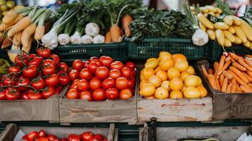 ai gerado vibrante exibição do fresco produzir às uma agricultores mercado foto