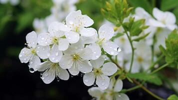 ai gerado fresco Primavera flores com pingos de chuva foto