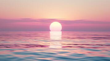 ai gerado incrivelmente lindo pôr do sol sobre a mar dentro suave Rosa tons foto