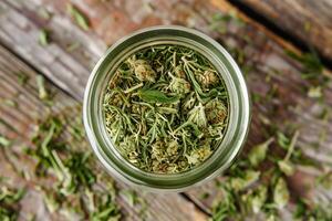 ai gerado cannabis brotos dentro jarra fechar-se com fresco folhas foto