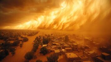 ai gerado alta edifícios cercado de fumaça foto