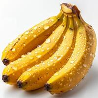 ai gerado maduro bananas com água gotas foto