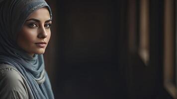 ai gerado retrato do uma bonita jovem muçulmano mulher, retrato do uma mulher, bonita muçulmano mulher foto