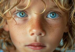 ai gerado Garoto com lindo azul olhos. foto