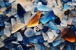 ai gerado uma fechar acima foto do vidro fragmentos e detritos em a de praia