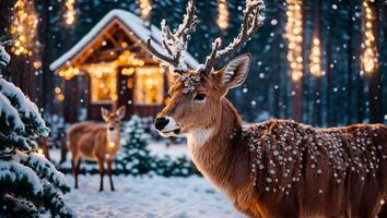 ai gerado fofa veado inverno casa foto