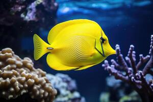 ai gerado amarelo Espiga peixe em coral recife foto