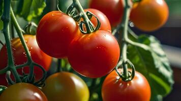 ai gerado maduro tomate dentro uma estufa foto