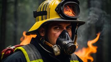 ai gerado retrato do uma sério masculino bombeiro foto