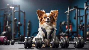 ai gerado fofa cachorro dentro a Academia foto