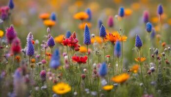 ai gerado flores silvestres dentro a campo foto