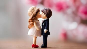 ai gerado uma miniatura estatueta do uma casal se beijando foto