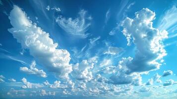 ai gerado azul céu preenchidas com branco nuvens foto