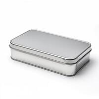 retangular lata caixa. metal caixa para vários propósitos. isolar em uma branco costas foto