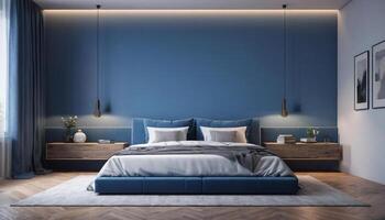 ai gerado ampla quarto interior com moderno mínimo Veja azul cor esquema foto