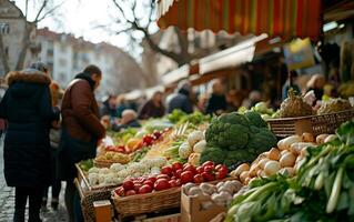 ai gerado movimentado agricultores mercado baias foto