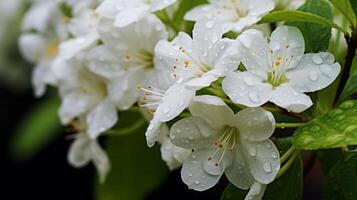 ai gerado fresco Primavera flores com pingos de chuva foto