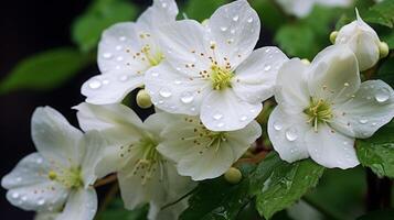 ai gerado fresco Primavera flores com pingos de chuva foto