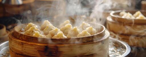 ai gerado Fénix ásia Comida restaurante dumplings dentro cozido no vapor foto