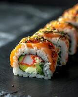 ai gerado delicioso Califórnia Sushi lista foto