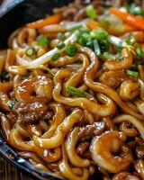 ai gerado fechar-se foto do yaki udon