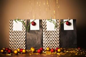 Natal presente bolsas com decoração e Natal ornamento. foto