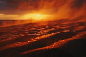 ai gerado lindo laranja pôr do sol sobre a areia foto