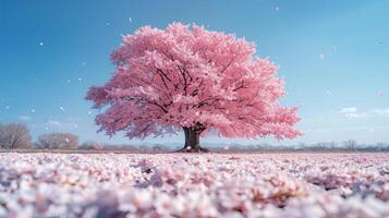 ai gerado Rosa árvore em pé dentro campo foto