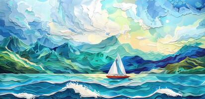 ai gerado barco em a oceano pintura foto