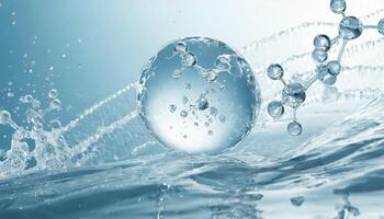 ai gerado líquido bolha, uma molécula dentro uma líquido bolha contra uma fundo do espirrando água dna foto