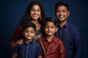 ai gerado ilustração foto retrato do lindo indiano família. pais com crianças em estúdio fundo