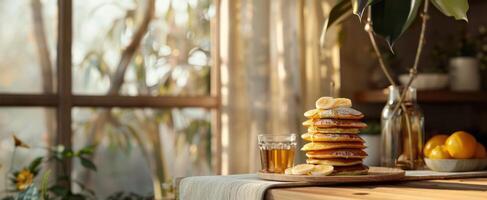 ai gerado banana panquecas saudável Comida para almoço foto